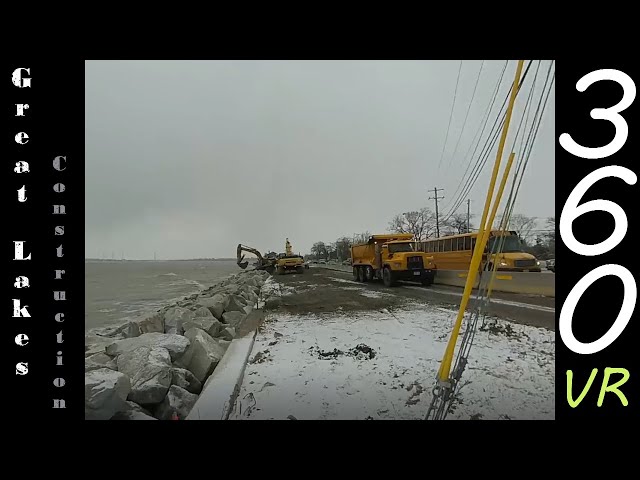 🏗️🌊Building break walls for the Great Lake Erie  -4k 360 VR-