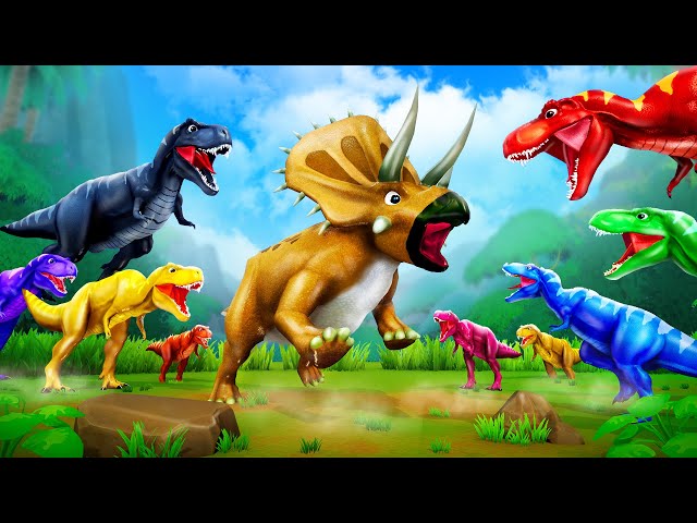 Giant T REX VS Triceratops | Super Dinosaurs Epic Battles - Jurassic World Dinosaur Cartoons