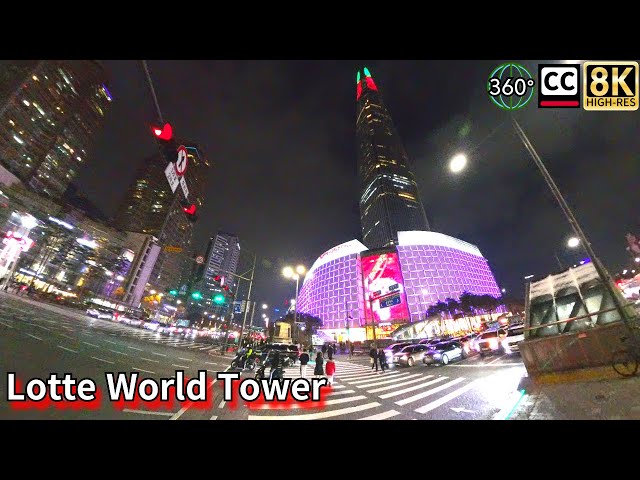 Korea's tallest building. View Lotte Tower, Jamsil, Seoul. 8K 360 video and subtitles