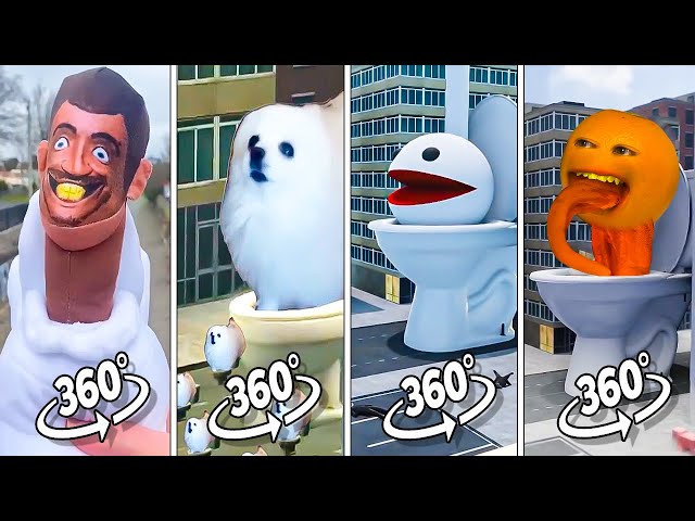 Real Plush Skibidi vs Dog Toilet 8 vs Skibidi Otamatone Toilet vs Annoying Orange Toilet | 360º VR