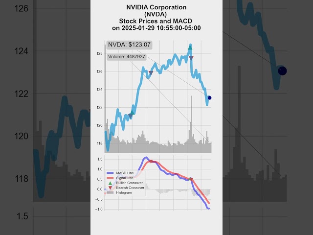 NVDA, NVIDIA Corporation stock prices and MACD indicators on 2025/01/28-29 #NVDA #MACD