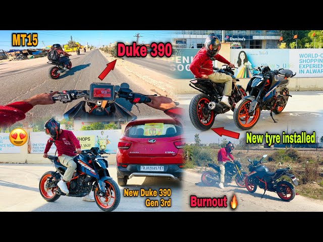 Extreme ride on new duke 390 🔥|| New tyre installed in MT15 😍 || MT15 burnout 🥵