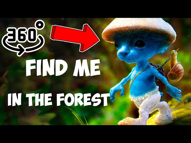 360 Find a blue smurf cat in a 3D world. 3 searches of 10 seconds. Set the video quality to maximum.