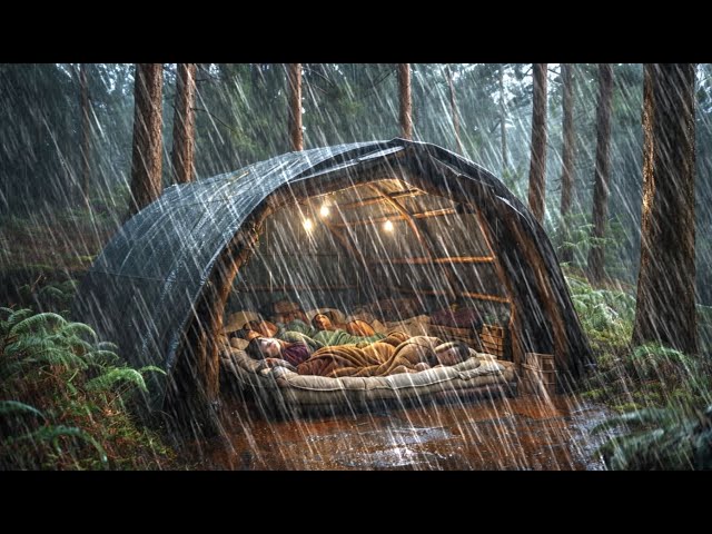 CAMPING IN HEAVY RAIN AND THUNDER // struggling to build a shelter in heavy rain