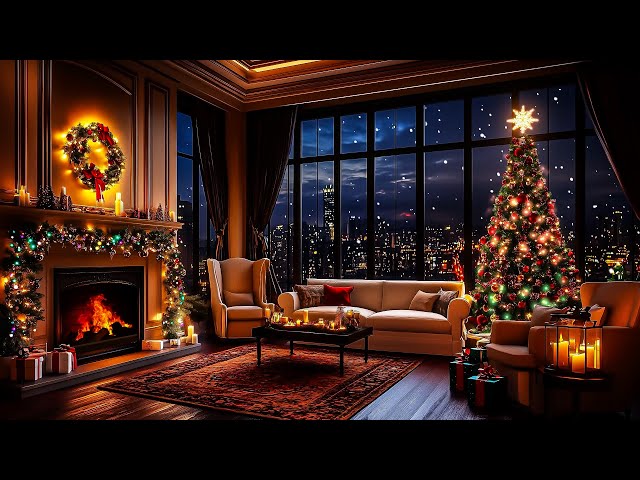 Relaxing Christmas Music Snow Falling 🎄 Cozy Christmas Fireplace Instrumental 🔥 Christmas Carols