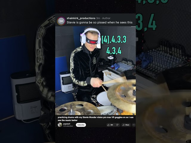 practicing drums with my Stevie Wonder vision pro max VR goggles on so i can see the music better