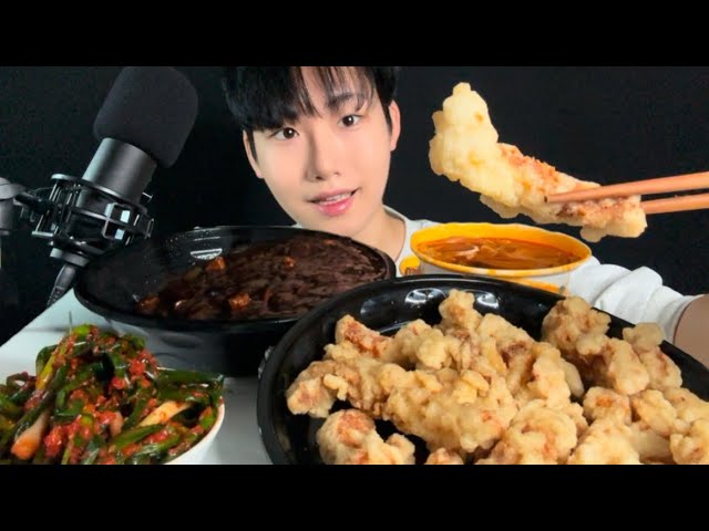 ASMR. Black Bean Noodles & Sweet and Sour Pork & Jjamppong eating show. [Mukbang]