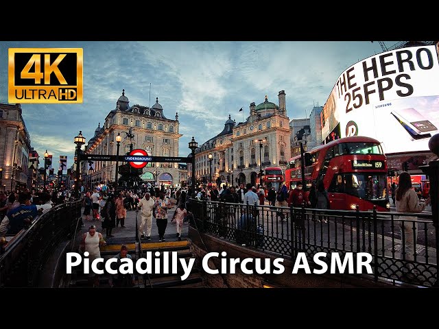 London ASMR Sunset at Piccadilly Circus | City sounds for sleep or study | 4K 360° binaural audio 🎧