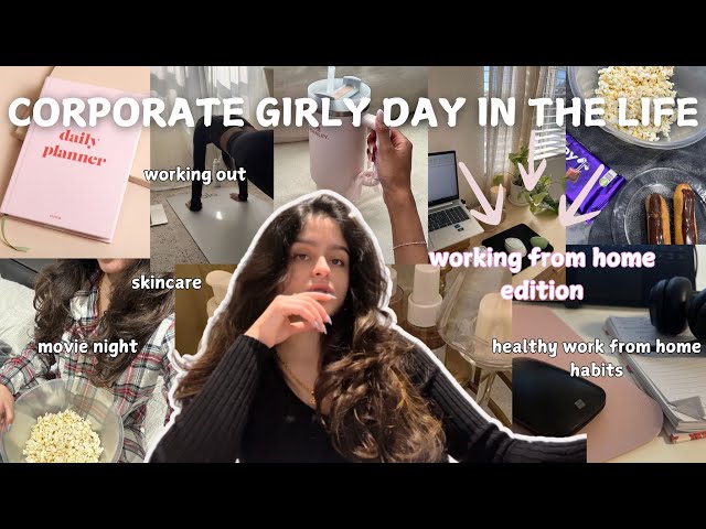 Productive day in the life of a corporate girly 💻🎀 (healthy wfh habits, movie night, skincare)