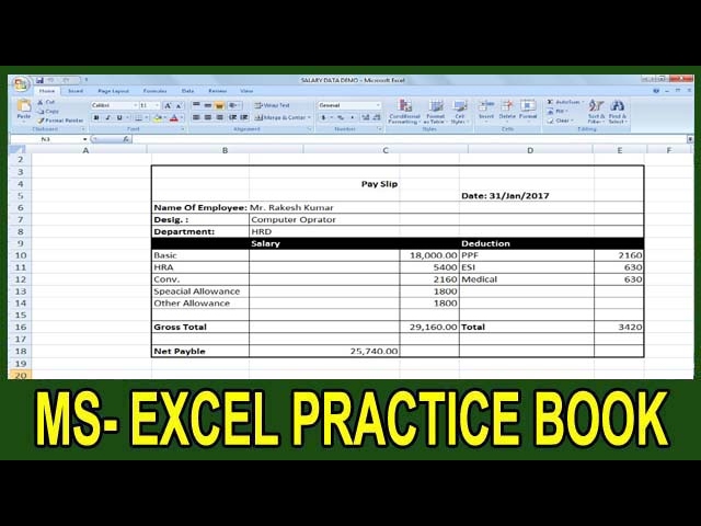 Exercise 18 | Excel Practice Book | How To Make Employee Pay Slip In Ms Excel