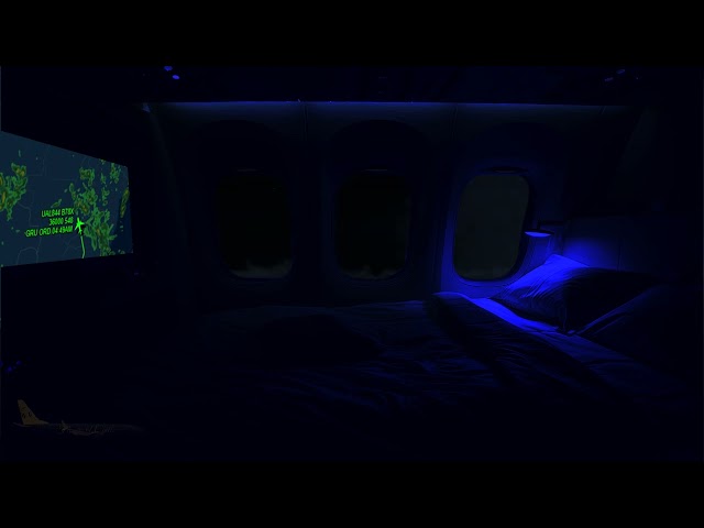 DARK Business Class Flight Ambience | Flight Map | Brown Noise | Call Ding | Sleeping, Studying | 4K