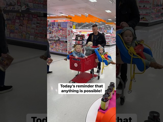 4 kids. 1 cart. No problem! 🤯 #triplets #mom #dad #baby #cute