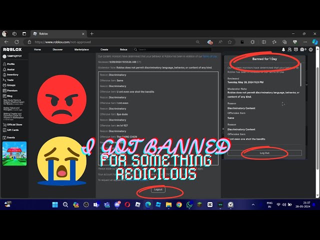 ROBLOX BANNED ME FOR SOMETHING STUPID!!