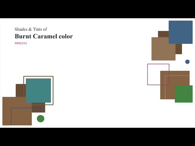 Shades & Tints of Burnt Caramel color #846242 A Warm Brown color #75573a #664c33 #917357 #9f846c
