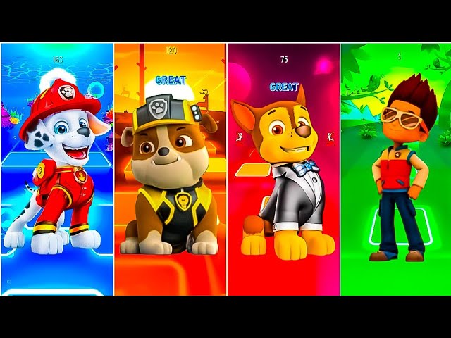 PAW Patrol - Marshall 🆚 Rubble 🆚️ Chase 🆚️ Ryder 🎶 Tiles Hop EDM Rush