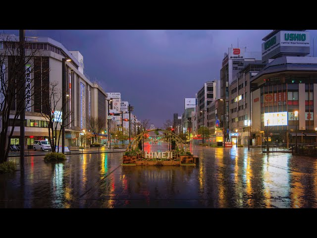 Walking in Rain at Dawn as City Wakes | Himeji, Japan 4K