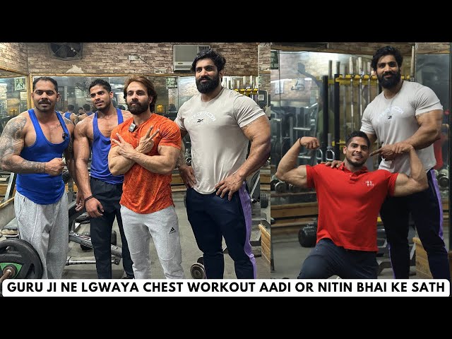 guru ji ne lgwaya nitin or aadi bhai ke sath chest workout | @tigerfitnessclub5656