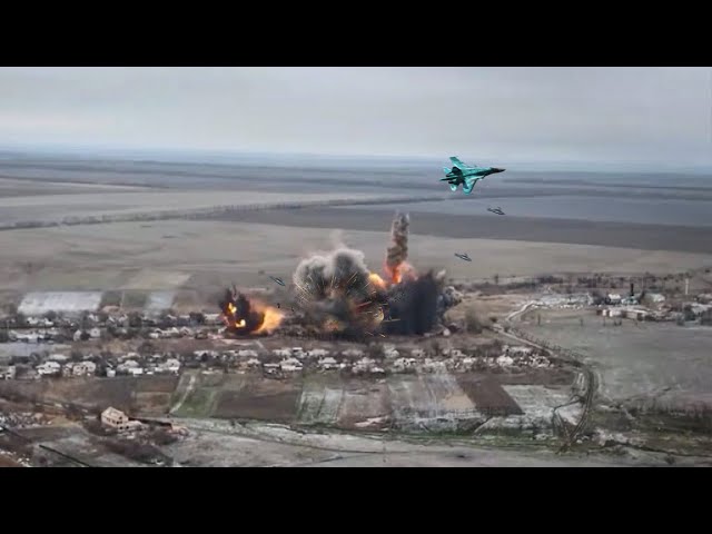 Russian Su-34 Drops Seven FAB Bombs - Obliterating Ukrainian National Guard Positions