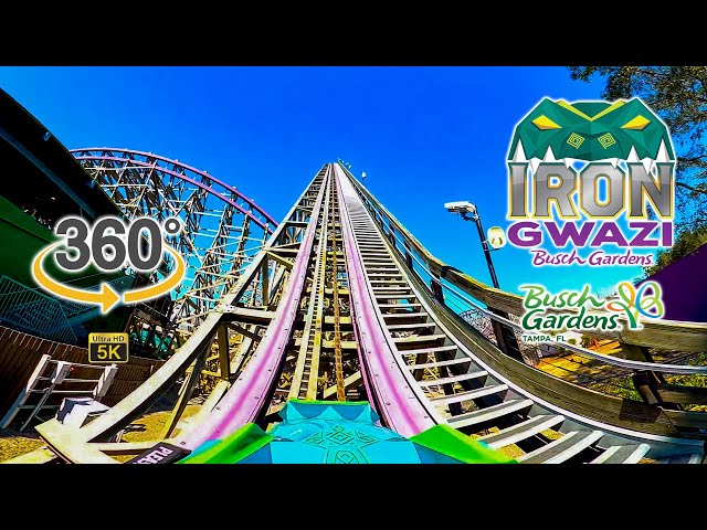 VR 360 5K Iron Gwazi Roller Coaster On Ride Front Seat POV Busch Gardens Tampa 2023 01 27