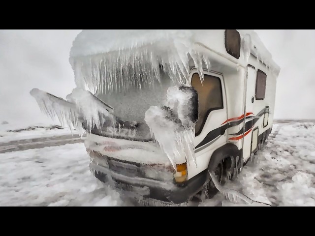 Winter RV Camping In A Blizzard Ice Storm