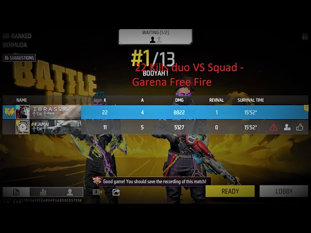 Full Aggressive Gameplay in Pro Lobby 22Kills duo VS Squad - Garena Free Fire