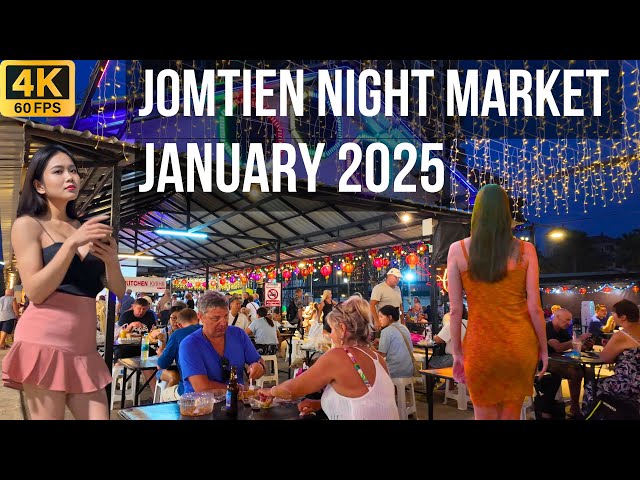 [4K] Walk along Jomtien beach and Jomtien night market. Thailand today, Pattaya 2025