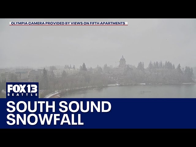 Snow falls during Thursday evening commute in south Puget Sound, WA