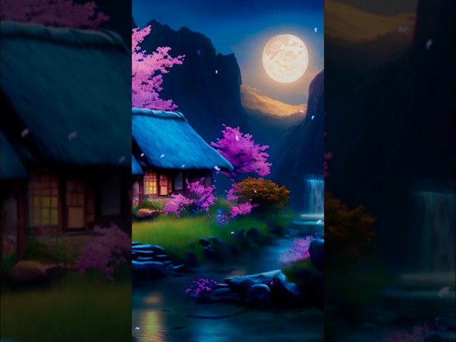 "Peaceful Night by the Waterfall 🌕✨  Serene MoonlitScenery" #youtubeshorts#shortsviral#shortsfeed