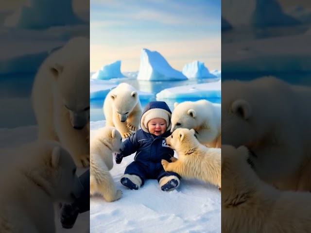 Arctic Playtime Baby and the Mini Polar Bears 🤩#baby #funny #cute #viralvideo