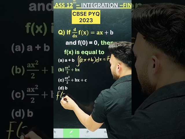 𝐝/𝐝𝐱 𝐟(𝐱)=𝐚𝐱+𝐛 and f(0) = 0, then f(x) |  #cbse2023 #CBSE2025 #maths #cbsepyq2024 #integration