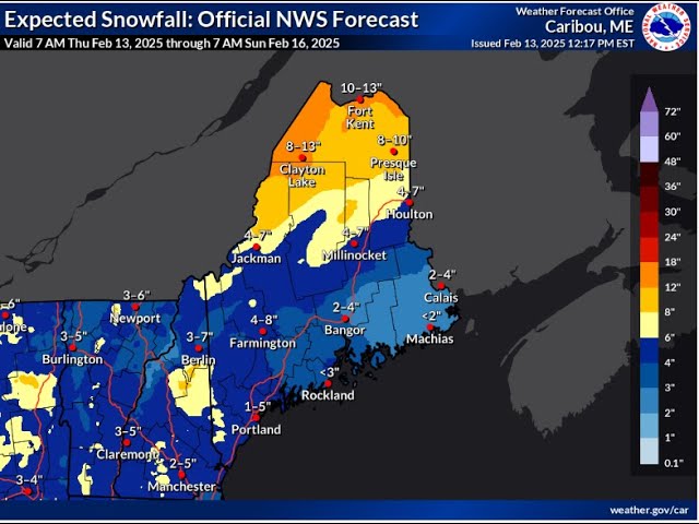 Lake Effect Snow continues for Great Lakes & Snow for Maine.. w/ WWF34 & Radars | 2/13