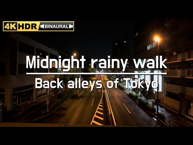 [ASMR] Walking in the rain at midnight | Back alleys of Tokyo Japan | 4K/HDR/binaural relaxing sound