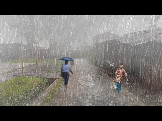 Rainstorm & Thunder in a Peaceful Village~Walking in the Rain for Deep Relaxation | RAIN SOUNDS ASMR