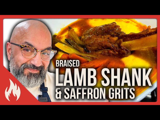 Persian Lamb Shank with Saffron Cheese Grits - ماهیچه ایرانی و حلیم ذرت آمریکایی  با زعفران