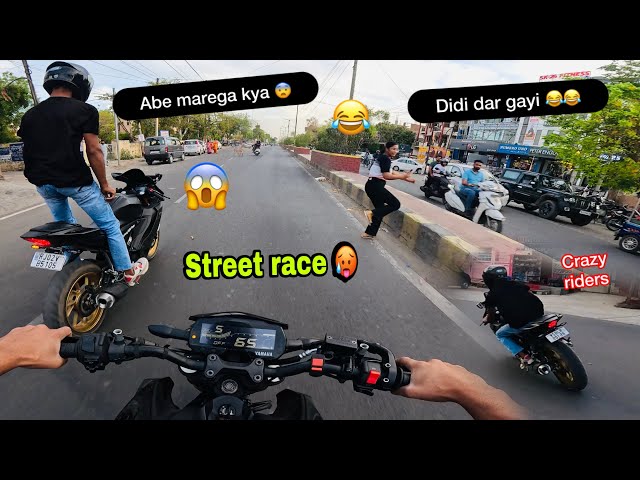 Didi dar gayi guys 😂 | Yamaha MT15 & R15v4 street race in city 🥵 || R15 wala bike pe khada Hogya😱