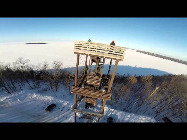 Door County Eagle tower and Village of Ephraim aerial video Winter 2014