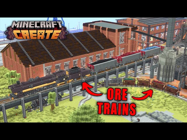 Hauling ORE With FREIGHT Trains In Minecraft Create Mod