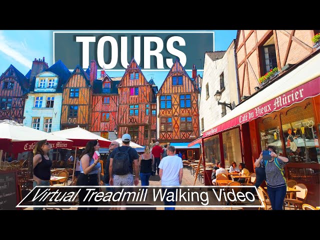 Explore Medieval Tours, France on the Loire River - Virtual Treadmill Walking - 4K City Walks