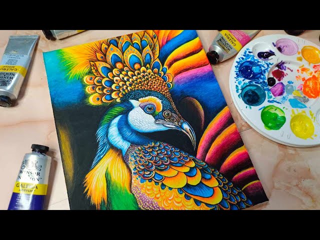 Fantasy peacock acrylic painting technique