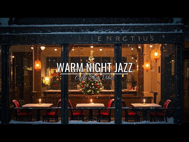 Relaxing Christmas Jazz Music with Snowing Ambience to Sleep ☕🎄 Cozy Christmas Coffee Shop Ambience