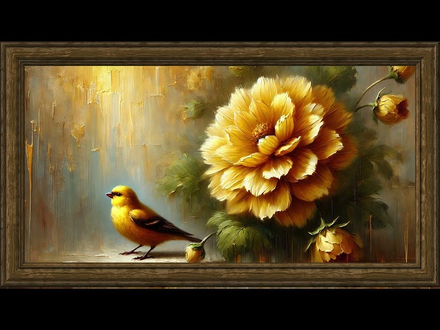 Vintage yellow Flowers Painting | Gold Frame TV Art Screensaver for TV Wallpaper