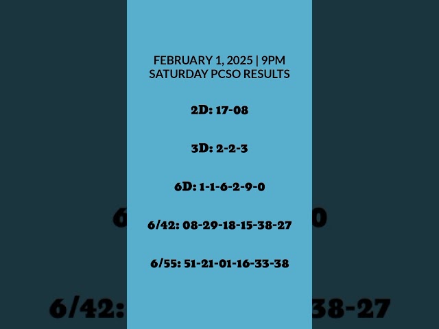 9pm Lotto Results Today February 1, 2025 ez2 swertres 2d 3d pcso