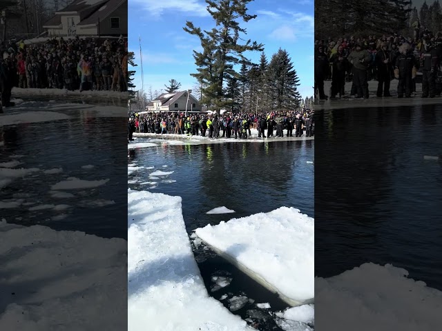 Pickerel Lake Jump In,the crowd from 2022 #pickerel #pickerellake #wisconsin #snowmobile #goodtimes