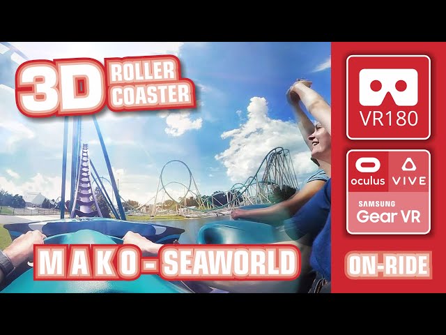 MAKO VR Roller Coaster VR 180 3D | VR onride POV SeaWorld Orlando montaña rusa Oculus VR360 1st row