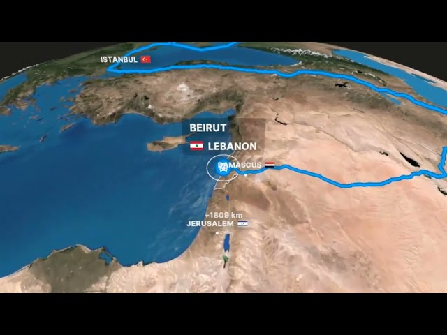 Distance between Moscow and Israel Tel Aviv Palestine via Ukraine Turkey Iran Lebanon Syria