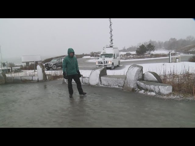 A look at nor'easter conditions in southern Maine Tuesday afternoon