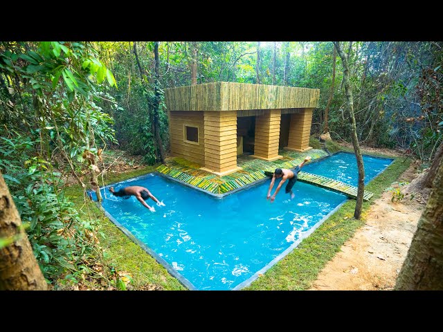 Build Modern Bamboo Villa Surrounding by Swimming Pool Bamboo Bridge [Full Video]