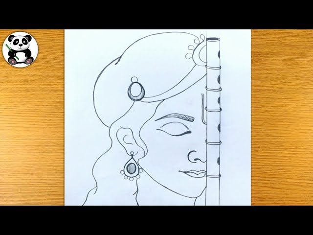 Outline god krishna with bansuri pencil drawing | hindu god janmasthami drawing ​⁠