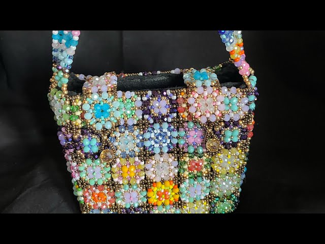 Beaded granny square handbag/ purse with seed beads & crystals Tutorial coming tonight