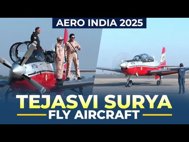 BJP MP Tejasvi Surya flies aircraft I Aero India 2025 I Bengaluru I Karnataka @IMAGETODAY